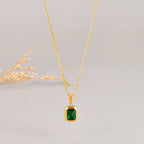Emerald Zirconia Geometric Square Pendant Necklace