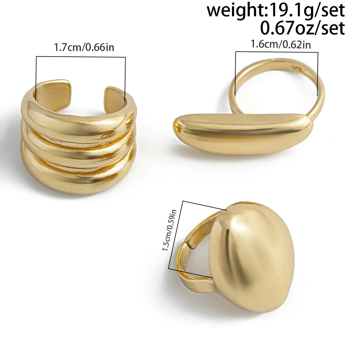 Brightique 3pcs/set Exaggerated Metal Rings