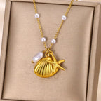 Vintage Starfish Shell Pearl Necklace