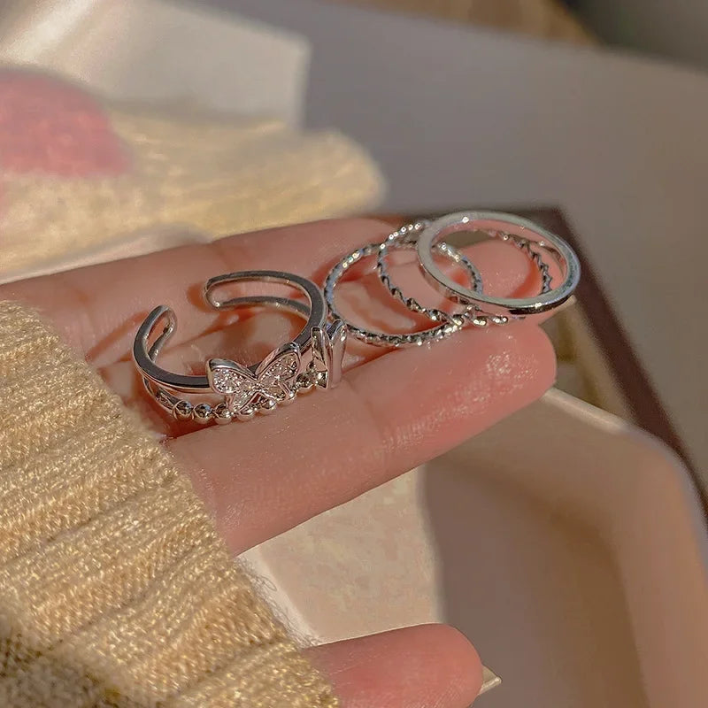 Leaf Wave Hollow Ring Set