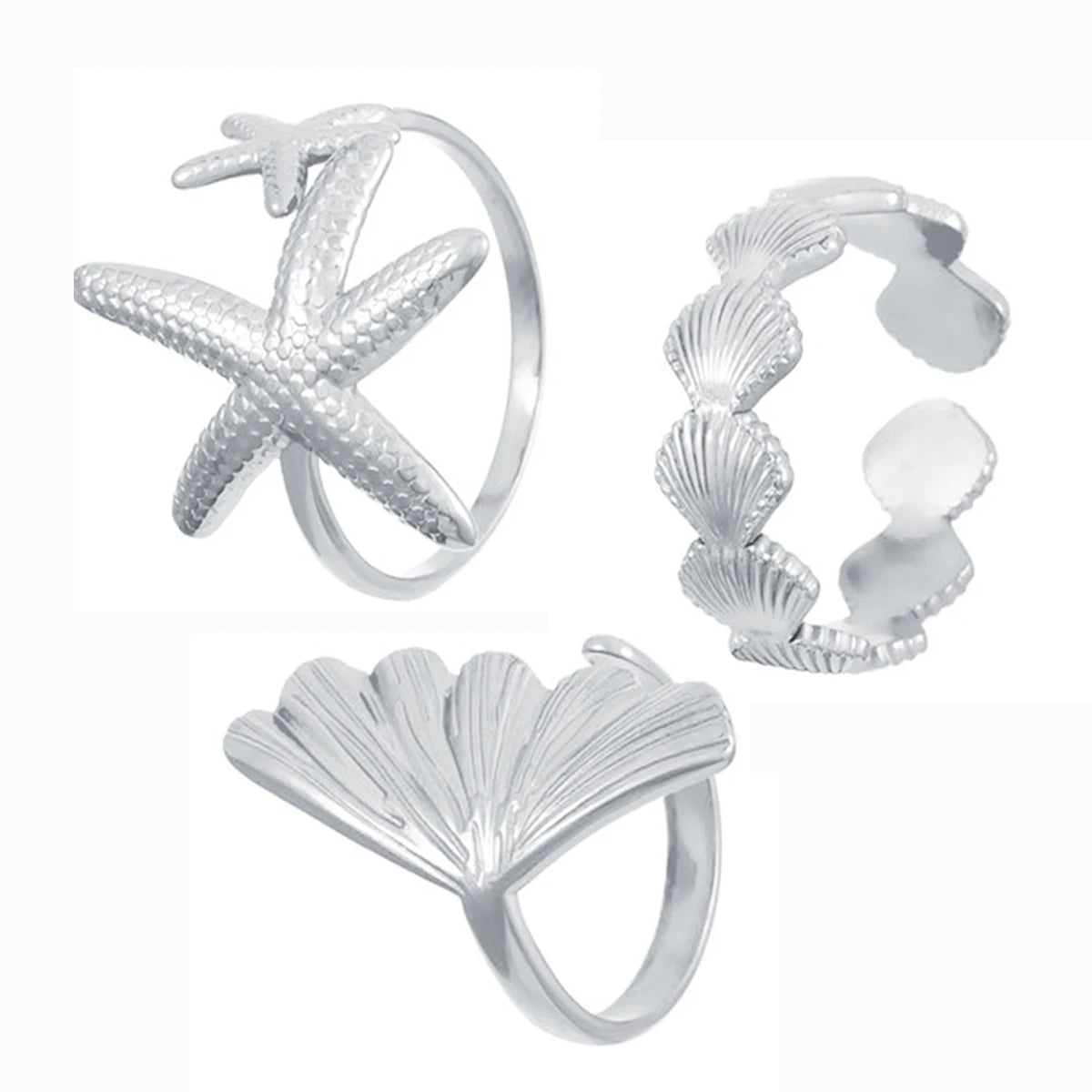2/3pcs/Lot Stainless Steel Creative Starfish Shell Rings