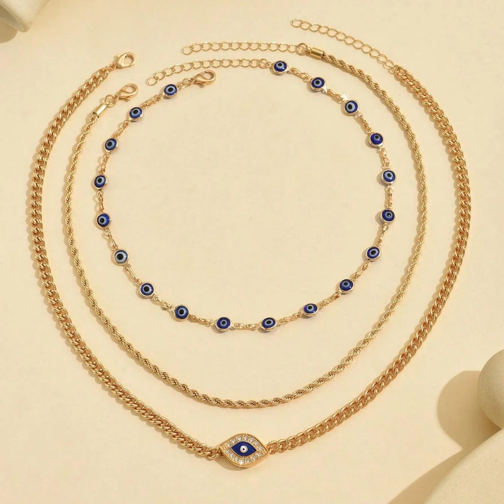 Lucky Multi-layers Crystal Evil Eye Pendant Necklace