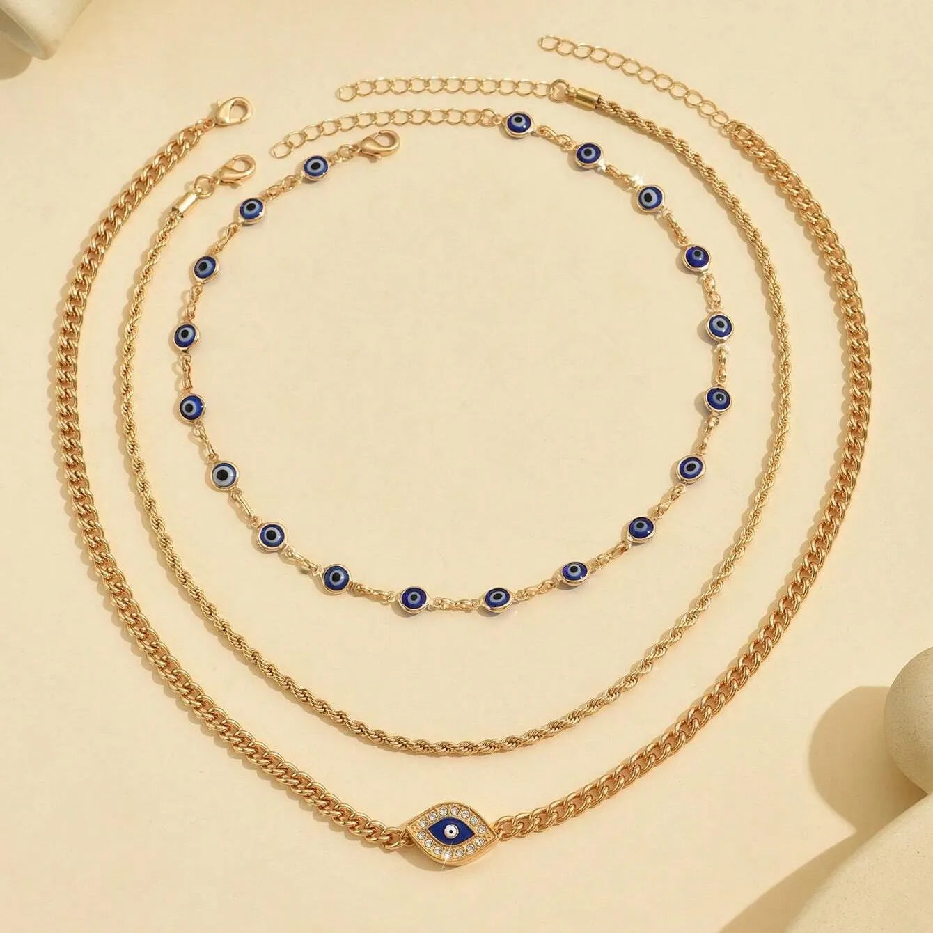 Lucky Multi-layers Crystal Evil Eye Pendant Necklace