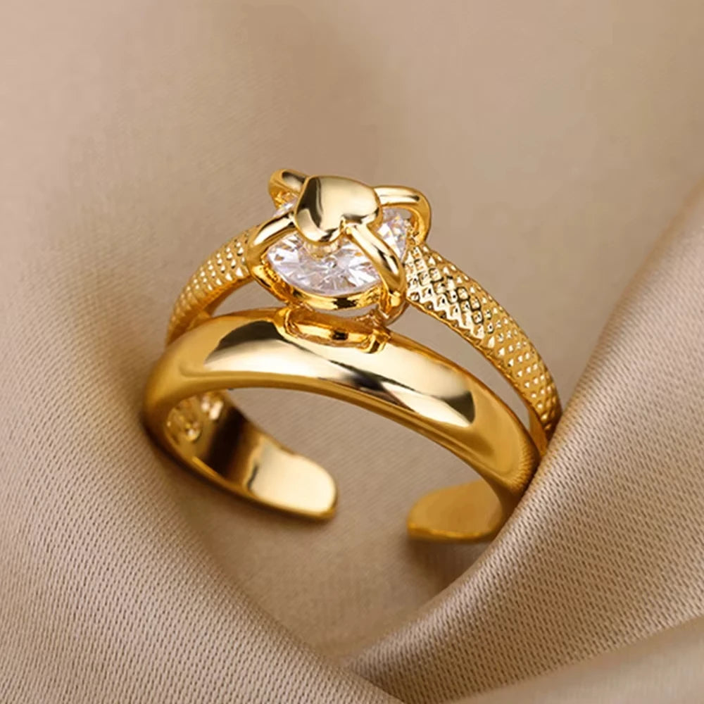 18K Gold Plated Zircon Bridal Ring Set
