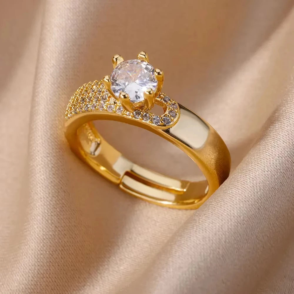 18K Gold Plated Zircon Bridal Ring Set