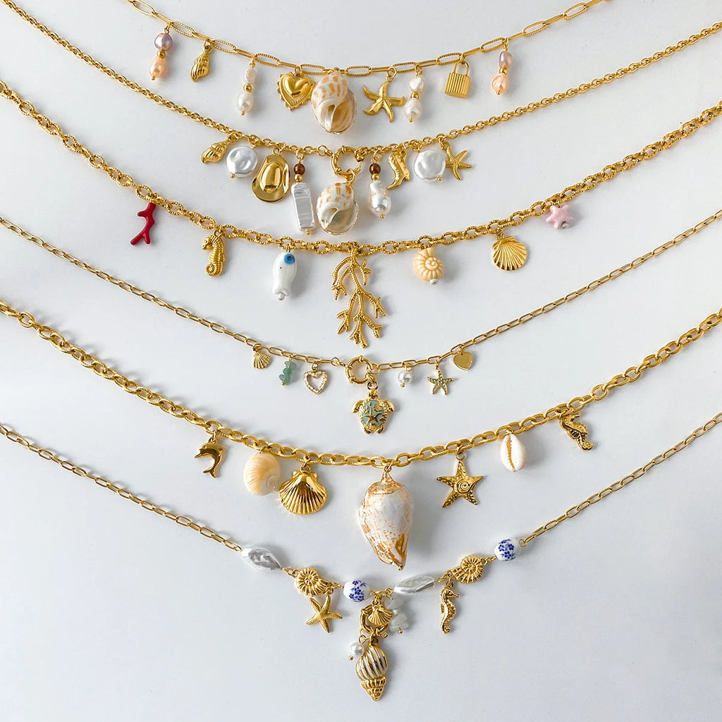 Beach Ocean Wind Conch Freshwater Pearl Pendant Necklace