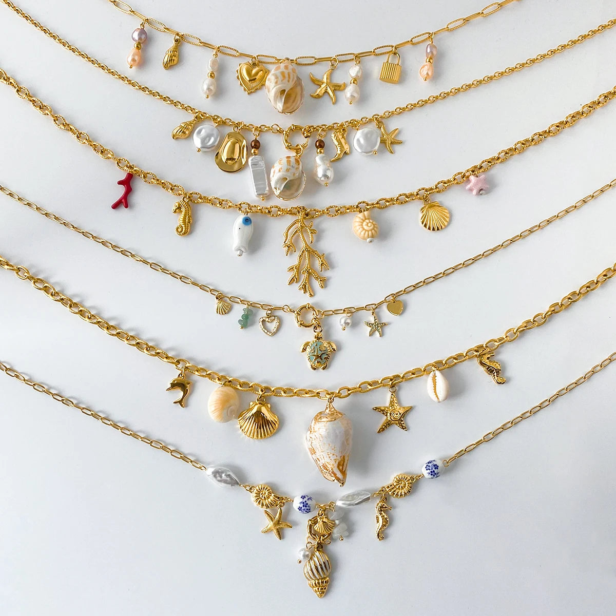 Beach Ocean Wind Conch Freshwater Pearl Pendant Necklace