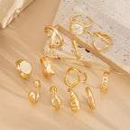 14K Gold Plated Geometric Adjustable Open Rings