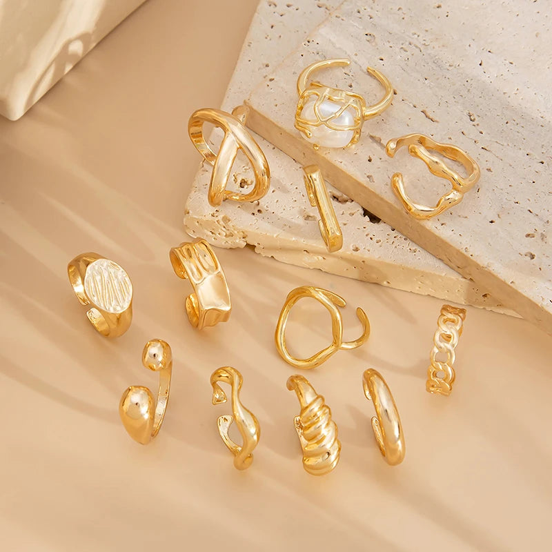 14K Gold Plated Geometric Adjustable Open Rings