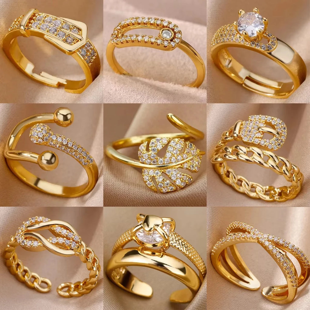 18K Gold Plated Zircon Bridal Ring Set