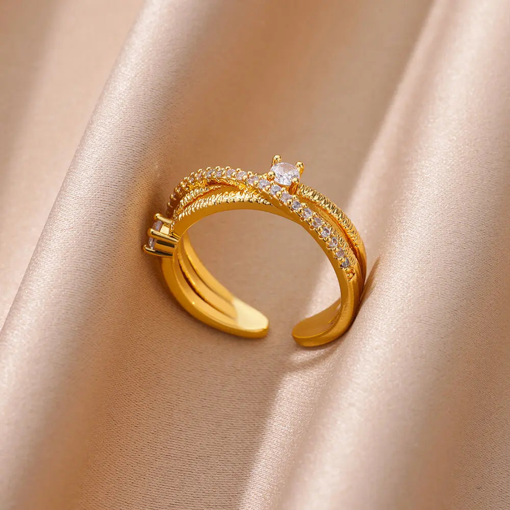 18K Gold Plated Zircon Bridal Ring Set