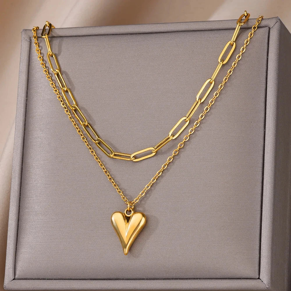 Stainless Steel Multilayer Heart Necklace