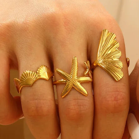 2/3pcs/Lot Stainless Steel Creative Starfish Shell Rings