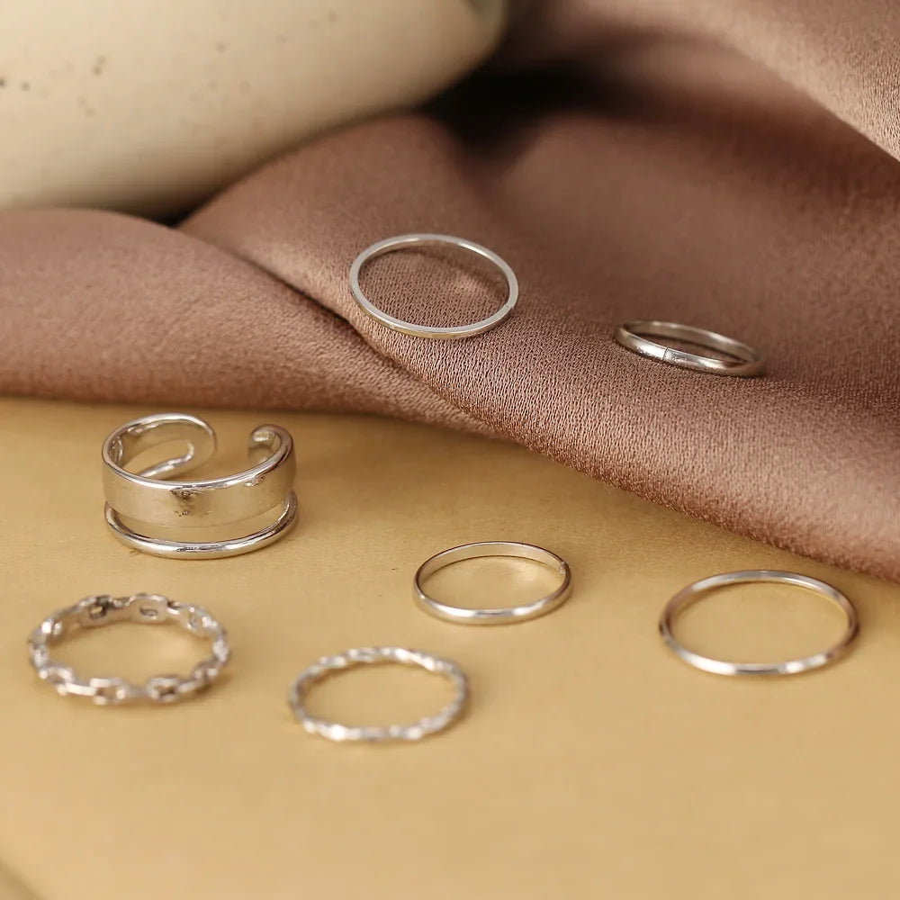Leaf Wave Hollow Ring Set