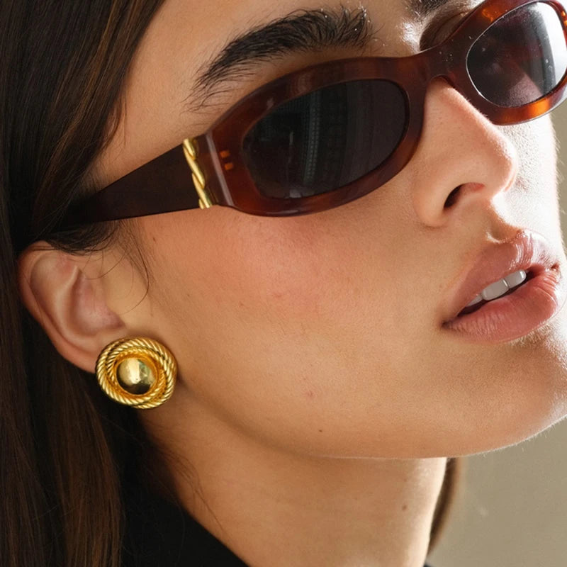 Creative Gold Plated Stainless Steel Round Geometric Earrings