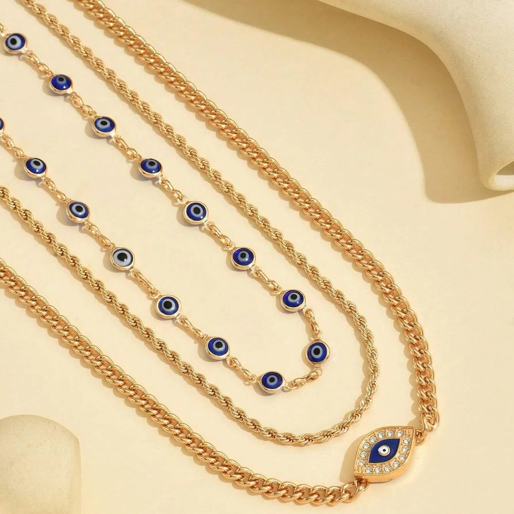 Lucky Multi-layers Crystal Evil Eye Pendant Necklace
