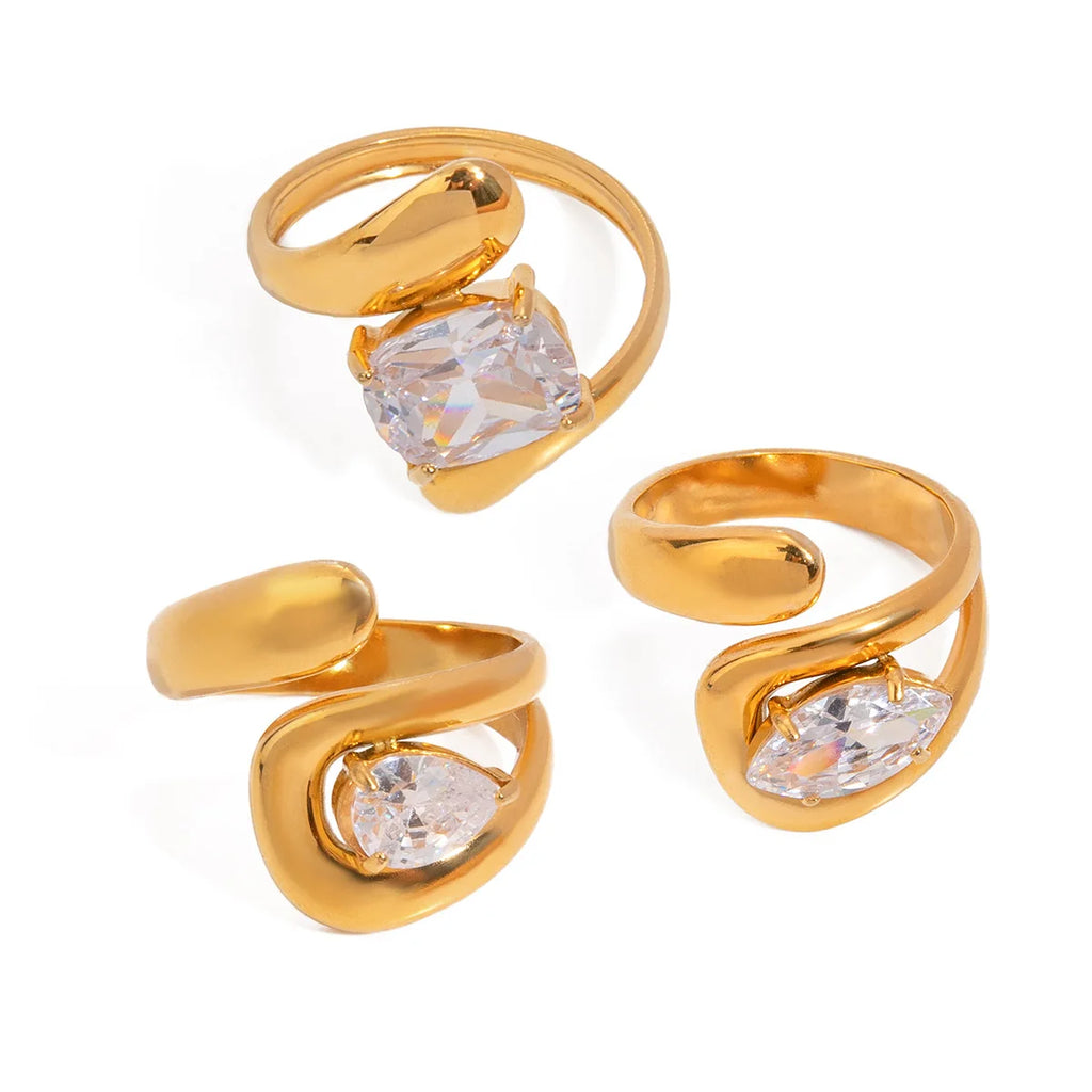 Amofa 18K Gold-Plated Zircon Cocktail Ring