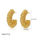 Hoop Earrings Striped Pleated Texture 18K Gold