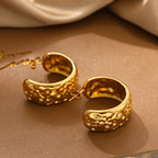 Vintage Gold Plated Hammered Hoop Earrings