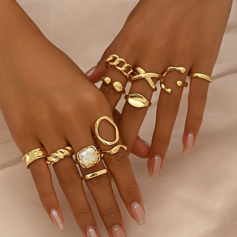 14K Gold Plated Geometric Adjustable Open Rings