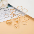 Leaf Wave Hollow Ring Set
