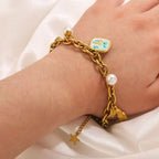 Pearl Shell Starfish Pendant 18K Gold Plated Couple Bracelet