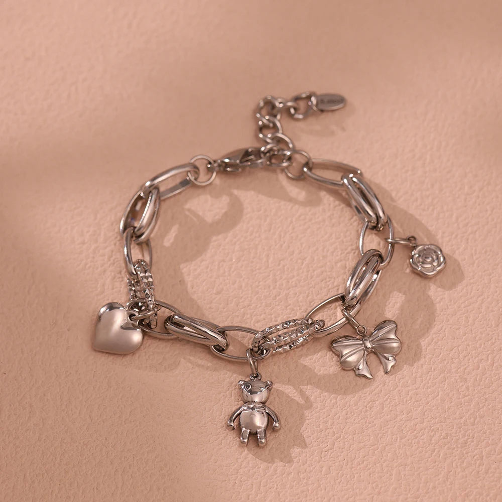 Heart Bear Bowknot Flower Pendant