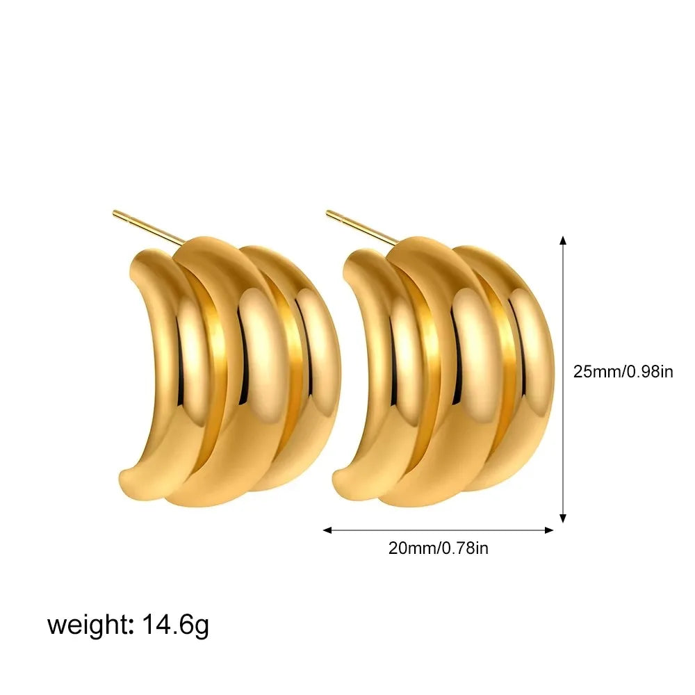 Wide C Shape Rust Proof Stud Earrings