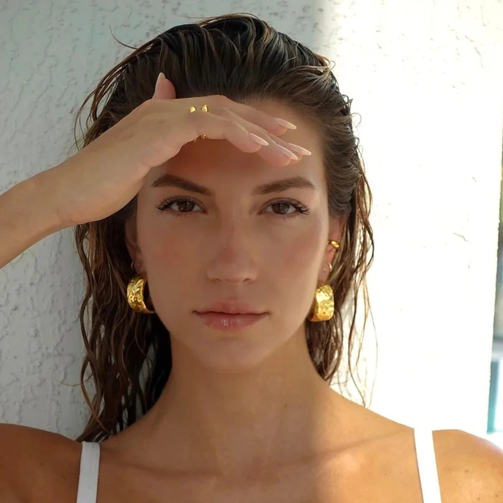 Vintage Gold Plated Hammered Hoop Earrings