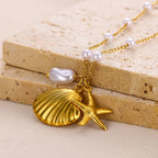 Vintage Starfish Shell Pearl Necklace