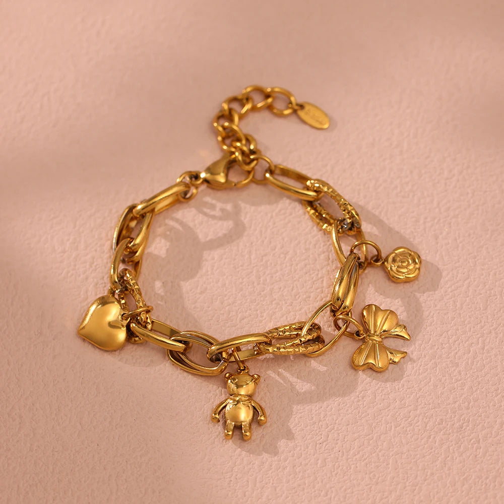 Heart Bear Bowknot Flower Pendant