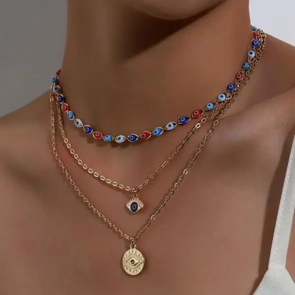 Lucky Multi-layers Crystal Evil Eye Pendant Necklace